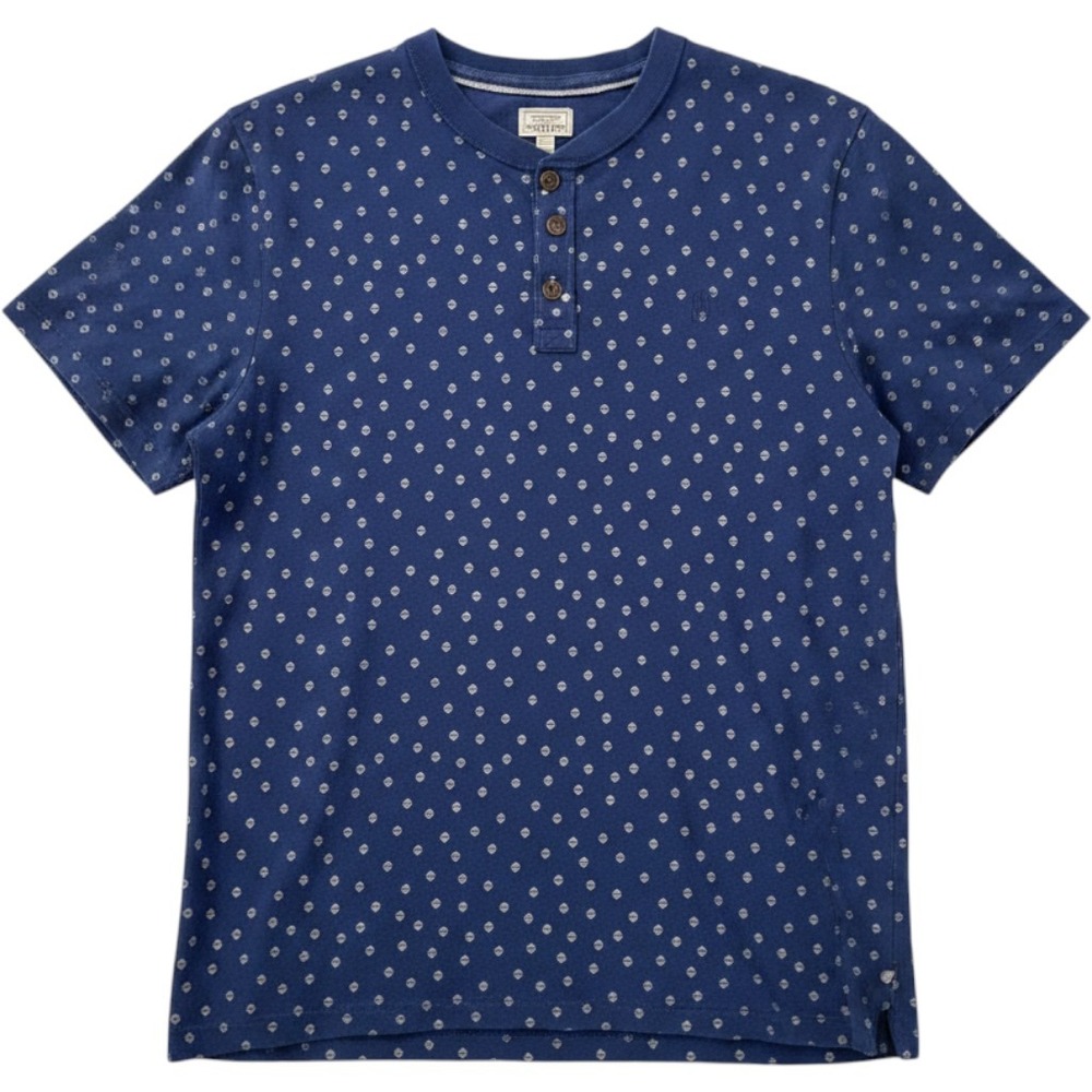 FatFace Mens Henley Shirt Blue Geometric Diamond Print Short Sleeve - XL